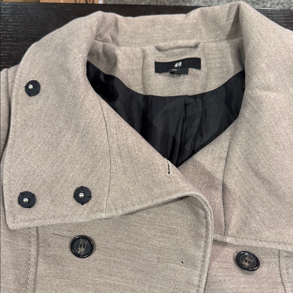 H&M Women's Tan Double-Breasted peacoat sz 10 jacket khaki dressy business coat - Picture 2 of 6